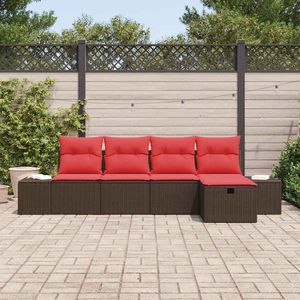 Ensemble de canapés de jardin en polyrotin brun 5 pièces avec coussins - Product Image 3