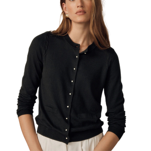 <b>Black</b> Autumn Simple Soft Touch Cotton Rich Crew Neck <b>Cardigan</b> Womens Long Sleeve Button Front Knitwear <b>Pockets</b> for Wholesale - Product Image 1