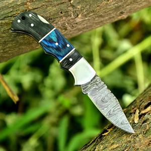 Couteau de poche pliant en acier Damas fait main, personnalisé, le plus vendu, conception OEM, lame de chasse pliable à verrouillage arrière - Product Image 5