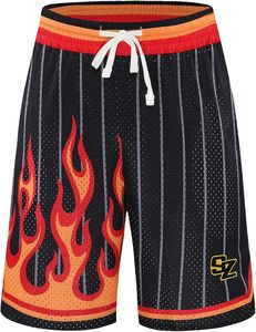 Men's Basketball Shorts Flame Print Mesh Breathable <b>Drawstring</b> Elastic Waist Custom Logo Sportswear Summer Adult Teamwear - Product Image 4