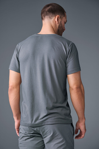 T-shirt à manches courtes pour homme, couleur unie, col rond, coupe classique, tricoté, décontracté, gris - Product Image 3