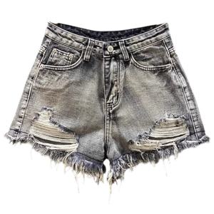 NOVEDAD DE VERANO 2025, pantalones cortos de mezclilla de pierna ancha acampanados a la moda para mujer, botones altos, piernas desgastadas sexis, bordes ásperos lavados, Agujero Negro rasgado - Product Image 1