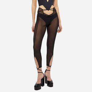 Pantalones Eróticos con Pedrería, Leggings Negros de Rejilla con Aberturas, Pantalones Ajustados para Mujer, Ropa de Club, 2024 - Product Image 6