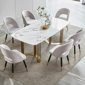 Rectanglur Dining Tables With <b>Marble</b> <b>Top</b> Luxury Dining Table 6 Seater Metal Dining Table With White <b>Marble</b> <b>Top</b> - Product Image 2
