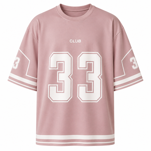 เสื้อยืดโอเวอร์ไซส์สีชมพูอ่อนอินเทรนด์สำหรับผู้ชายหมายเลข 33 พิมพ์ลายกราฟิกทรงหลวมแขนสั้นเสื้อยืดลำลองแนวสตรีท - Product Image 2