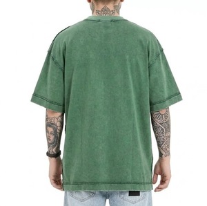 Nouveaux T-shirts pour hommes en coton 100% 180 grammes, à manches courtes, tricotés, respirants, teints unis, délavés à l'acide, style streetwear - Product Image 3