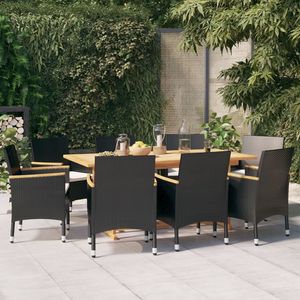 Set da pranzo Patio nero 9 pezzi con cuscini per il tempo libero in giardino - Product Image 1