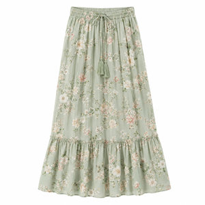 Women's Digital Printed Floral Tiered Floor-Length Woven <b>Chiffon</b> <b>Skirt</b> Elastic Waist Breathable Cotton 160g <b>Long</b> A-Line Casual - Product Image 2