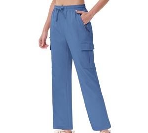 Women Black Cargo Pants Mid Waist Drawstring <b>Ankle</b>-Length Quick Dry Knitted Polyester Casual Spring Solid Color Regular Fit - Product Image 5