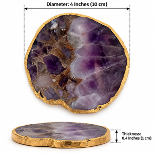 Sous-verre en pierre d'améthyste naturelle avec revêtement doré, sous-verre de luxe en pierres précieuses pour la décoration de la maison - Product Image 5