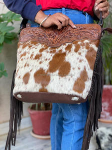 Nuevo superventas cuero mecanizado a mano mujeres occidentales bandolera monedero pelo en piel de vaca flecos bolso de cuero genuino monedero al por mayor - Product Image 4