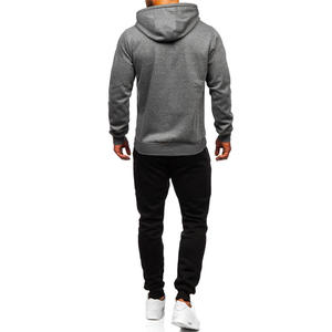 Sudadera con Capucha Gris para Hombre, Manga Larga, Pantalones Deportivos Negros, Ropa Casual de Otoño con Bolsillos Laterales, Corte Regular, 100% Algodón, Color Sólido - Product Image 2