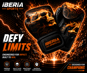 Gants de boxe IBERIA Premium noirs avec imprimé flamme orange et crâne, gants d'entraînement en cuir PU, logo personnalisé, vente en gros OEM - Product Image 6