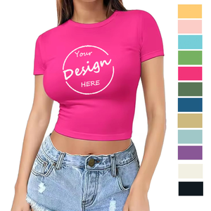T-shirt court ample 100 % coton pour femme, col rond, personnalisable avec logo, respirant, écologique, tricoté, uni, vente en gros pour l'été - Product Image 4