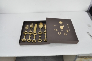Gold Horse Bit Cutlery <b>Set</b> Equestrian Design Gold Pvd Coated Luxury <b>Flatware</b> <b>Sets</b> With Custom Gift Box Black Color - Product Image 6