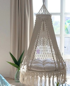 Balançoire double en macramé, chaise suspendue en macramé, lit balançoire en macramé pour véranda, chaise hamac, balançoire extérieure en macramé - Product Image 1