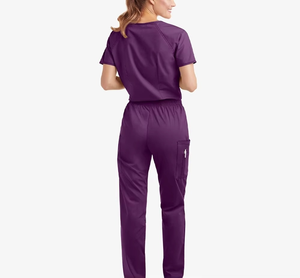 Women Purple <b>Scrub</b> Set V-Neck Top With Pockets And Matching Pants Hospital Uniforms Woven Polyester Material - Product Image 2