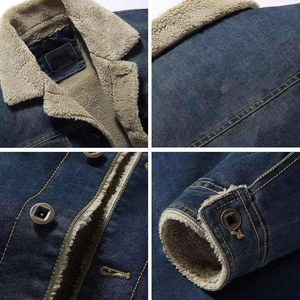 <b>Men</b> Sherpa Lined Denim <b>Jacket</b> Turn-down Collar Button Closure Washed Thick Slim Fit Winter Casual Style - Product Image 5