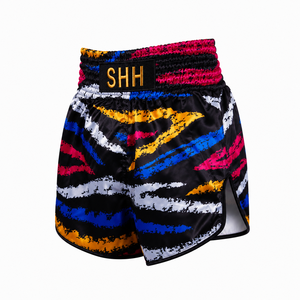 Shorts de boxe pour hommes 2026, noirs, rayés multicolores, en satin, séchage rapide, coupe classique, pour arts martiaux - Product Image 6