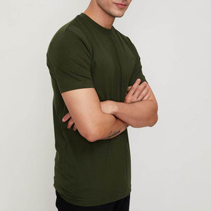 T-shirt en coton tricoté sur mesure pour homme, streetwear vert olive, fabricant OEM, usine de Sialkot, décontracté, uni, respirant - Product Image 2