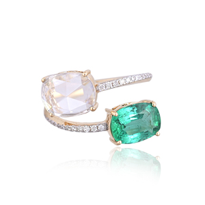 925 Sterling Silver Gold Plated Emerald White Gemstone <b>Open</b> <b>Ring</b> Cubic Zirconia Accents May Elegant Adjustable Statement <b>Ring</b> - Product Image 3