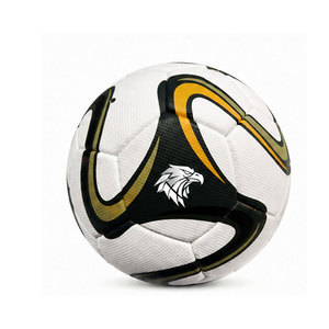 Ballon de football personnalisé avec nouveau design, sérigraphié, durable, pour entraînement en extérieur, motif blanc, noir et or - Product Image 1