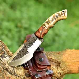 Cuchillo de caza hecho a mano de acero de alto carbono con mango de cuerno y funda de cuero, espiga completa, personalizado - Product Image 4