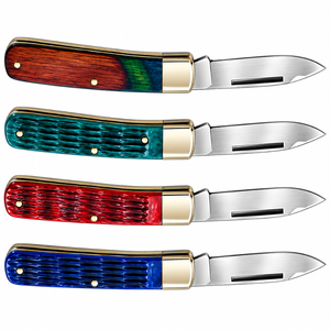 Couteaux de poche pliants rouge, vert, bleu, argent, or avec lame en acier inoxydable, manche en bois multicolore, design classique pour l'extérieur - Product Image 6