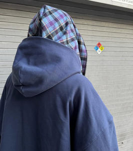 เสื้อฮู้ดโอเวอร์ไซส์ผ้าฟลานเนลลายสก็อตสองชั้นแบบมีซิป OEM Streetwear Blank - Product Image 4