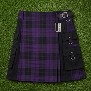 Kilt utilitaire écossais pour homme, violet et noir, à carreaux, avec poches cargo, sangles à boucle réglables, style écossais, vêtements de travail, kilt personnalisé - Product Image 5