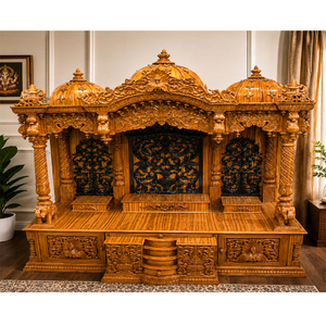 Pooja Mandir ขนาดใหญ่แบบดั้งเดิมสำหรับบ้านสไตล์โบราณทำด้วยมือไม้เนื้อแข็ง pooja วัดตู้ที่มีการแกะสลักที่ซับซ้อน - Product Image 1