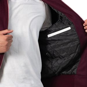 Chaqueta Varsity Unisex con Cierre Completo, Cuerpo de Lana, Mangas de Cuero, Estilo Béisbol, Forro Acolchado, Diseño con Parches, Premium - Product Image 6