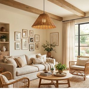 <span class=keywords><strong>Paralume</strong></span> in rattan fatto a mano, lampada a soffitto intrecciata per interni di resort e caffè, produttore OEM dal Vietnam - Product Image 5