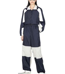 Ensemble de survêtement polaire à capuche 2-en-1 pour femme, coupe classique, color block, coupe longue, en polyester, coupe-vent sportif avec cordon de serrage - Product Image 6