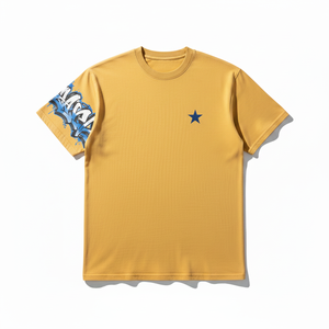T-shirt à manches courtes jaune moutarde pour homme, coupe ample, col rond, décontracté, 100% coton respirant - Product Image 3