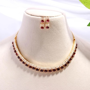 Hessonite Garnet Pearl <b>Necklace</b> Set 22K Gold Plated Oval Gemstone Bridal Jewelry Elegant <b>Necklace</b> for Women - Product Image 1