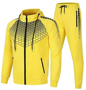 Custom Men's White <b>Tracksuit</b> Set Full Zip Hoodie and Jogger Pants Geometric Hexagon Print Sportswear Premium Fitness Training - Product Image 3