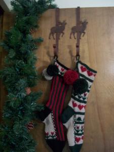 <b>Rustic</b> Metal Reindeer Christmas Stocking or Wreath <b>Door</b> Hanger feltsocks - Product Image 3