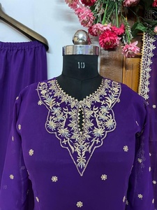 Indien pakistanais dames tenue fantaisie Georgette broderie séquence haut bas Dupatta violet velours soie cousu pour adultes - Product Image 3