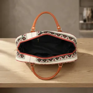 Bolsa de Viaje de Lona con Estampado de Elefantes, Asas de Cuero, Cierre de Cremallera, Bolsa de Viaje Resistente - Product Image 3