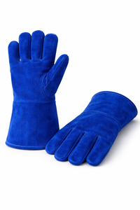 Gants de soudage en cuir bleu avec manchette longue résistants à la chaleur pour la fabrication industrielle et le traitement des métaux - Product Image 3
