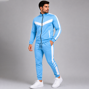Survêtements sportifs pour hommes de haute qualité, couleur verte, manches longues, fermeture éclair, blocs de couleur, poches latérales, respirants, coupe régulière, pour le printemps - Product Image 4