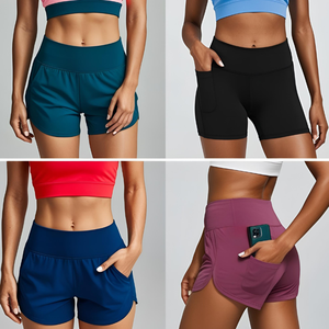 Shorts de sport tricotés bleu clair taille haute avec volants, respirants, taille élastique, pour femme - Product Image 6