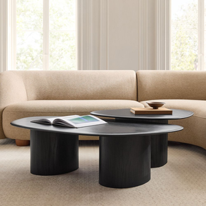 Modern Organic <b>Nesting</b> Coffee <b>Table</b> Solid Teak Wood Contemporary Design with Sculptural Pedestal Base for Luxury Living - Product Image 6