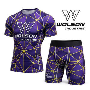 Conjunto Deportivo de Camiseta y Pantalones Cortos de Compresión para Hombre, Tela Elástica con Estampado Animal y Decoración de Cristales para Fitness, Ejercicio, Deportes y Entrenamiento - Product Image 1
