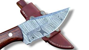 Couteau de chasse à lame fixe en acier Damas fait main, manche en bois, étui en cuir, pointe tombante, bord droit, EDC, Bushcraft, OEM BLADE - Product Image 2