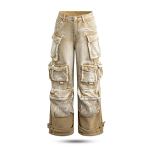 CLOVIX SPORTS Pantalones Cargo de Mezclilla para Hombre, Pierna Ancha, Estilo Urbano, Multibolsillos, Azul Lavado, Proveedor de Logotipos Personalizados - Product Image 3