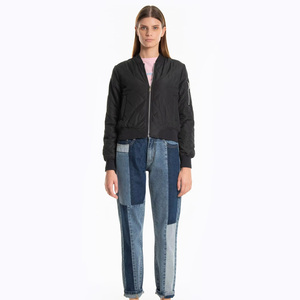 Black Quilted Bomber <b>Jacket</b> Women's Full Sleeve Zipper Closure Solid Color Autumn Wear Regular Length Polyester Material - Product Image 5
