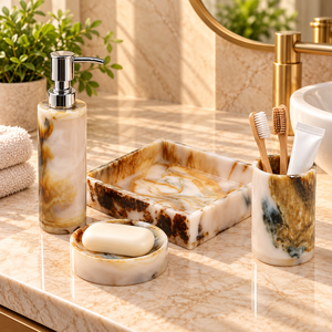 Juego de Accesorios de Baño de Resina Hechos a Mano con Efecto Mármol Rosa, Venta al Por Mayor, OEM, ODM - Product Image 2