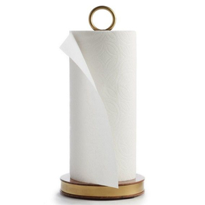 Modern Free Standing Acacia Wood <b>Paper</b> Towel Holder With Gold Metal Base Heavy Duty Vertical <b>Kitchen</b> Roll Stand For Standard - Product Image 1
